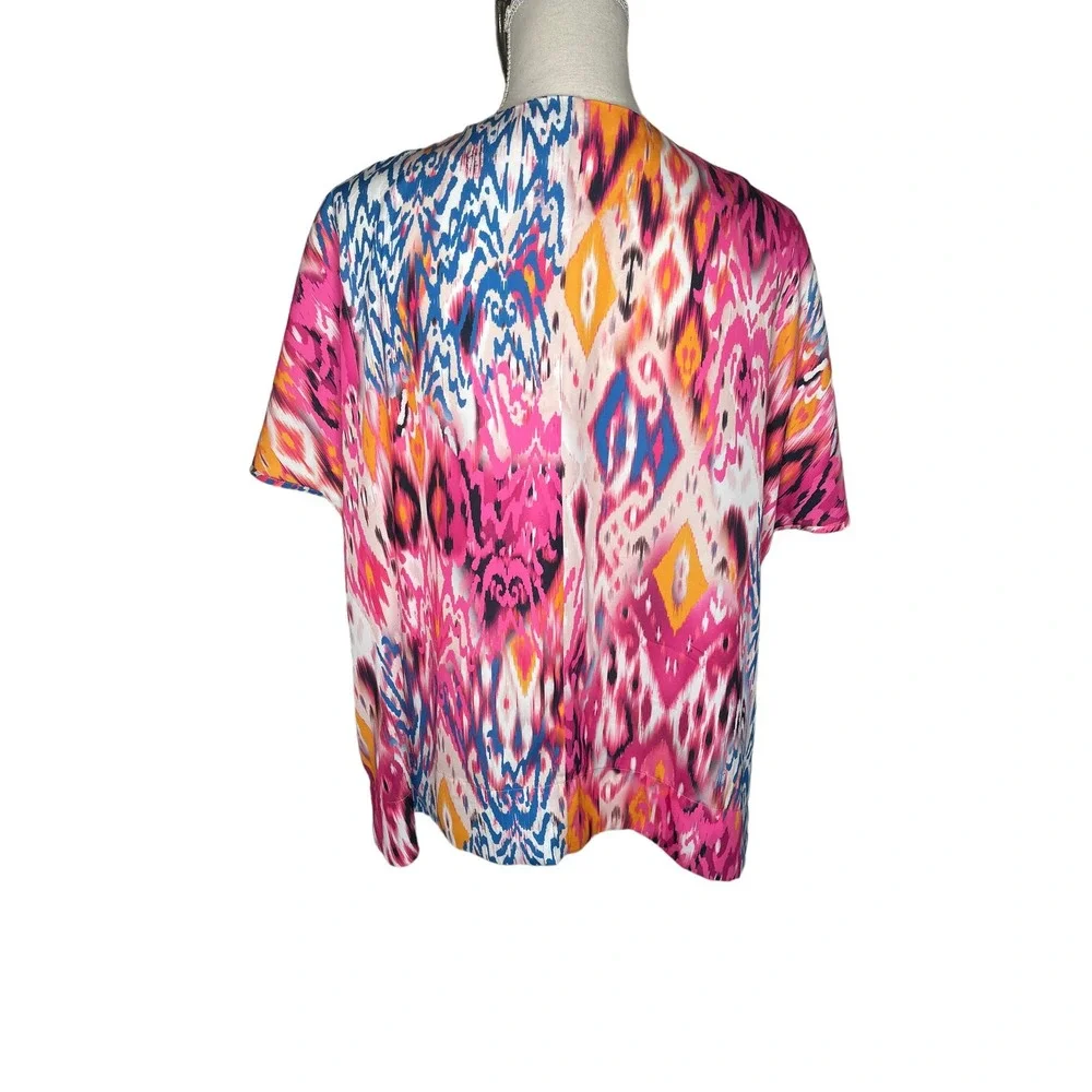 Chicos Multi Ikat Print Split Neck Short Sleeve Tunic SZ‎ O - Picture 4 of 6